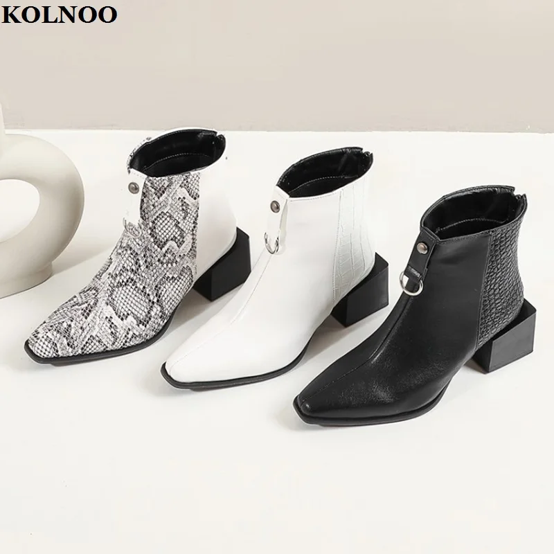 

Kolnoo Handmade New Arrival Blocked Heels Womens Ankle Boots Patchwork Big Size 34-47 Party Booties Evening Fashion Dress Shoes