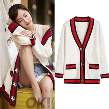 

Early Autumn New Woven Color Matching Temperament V-neck Slimming Youthful -Looking Single Row Gem Buckle Knitted Cardigan Women