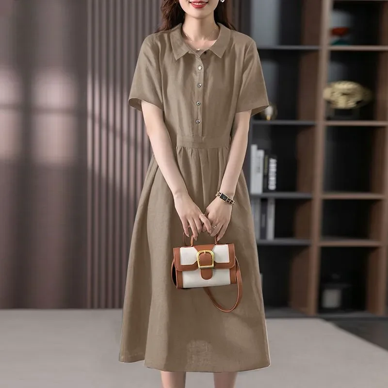 Women Summer Fashion Solid Short Sleeve Loose Elegant Party Dresses Casual Pleated Pockets Cotton Linen Midi Shirt Dress Vestido
Women Summer Fashion Solid Short Sleeve Loose Elegant Party Dresses Casual Pleated Pockets Cotton Linen Midi Shirt Dress Vestido
