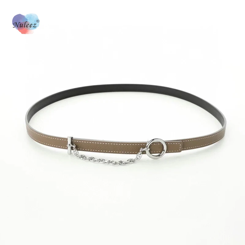 

Golden Or Silver Circle and Chains Buckle Belt Female Double Faces Reversible Luxury Cow Skin Leather Slim Waist Looking Elegant