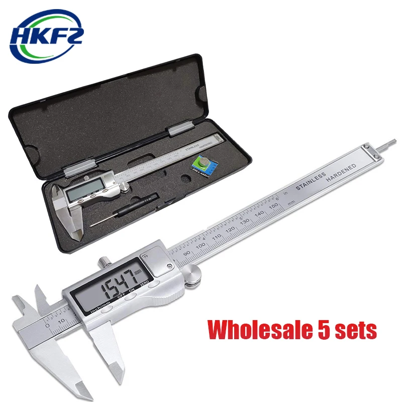 Wholesale 5 PCS Digital Caliper 6 Inch Full Stainless Steel Vernier Caliper LCD Electronic Micrometer Caliper Measuring Tool
Wholesale 5 PCS Digital Caliper 6 Inch Full Stainless Steel Vernier Caliper LCD Electronic Micrometer Caliper Measuring Tool