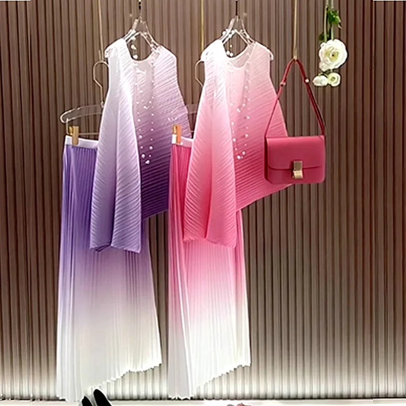 Женская блузка без рукавов, элегантная плиссированная блузка с градиентным принтом, растягивающаяся блузка, костюм из двух предметов, NS88, на лето
Женская блузка без рукавов, элегантная плиссированная блузка с градиентным принтом, растягивающаяся блузка, костюм из двух предметов, NS88, на лето