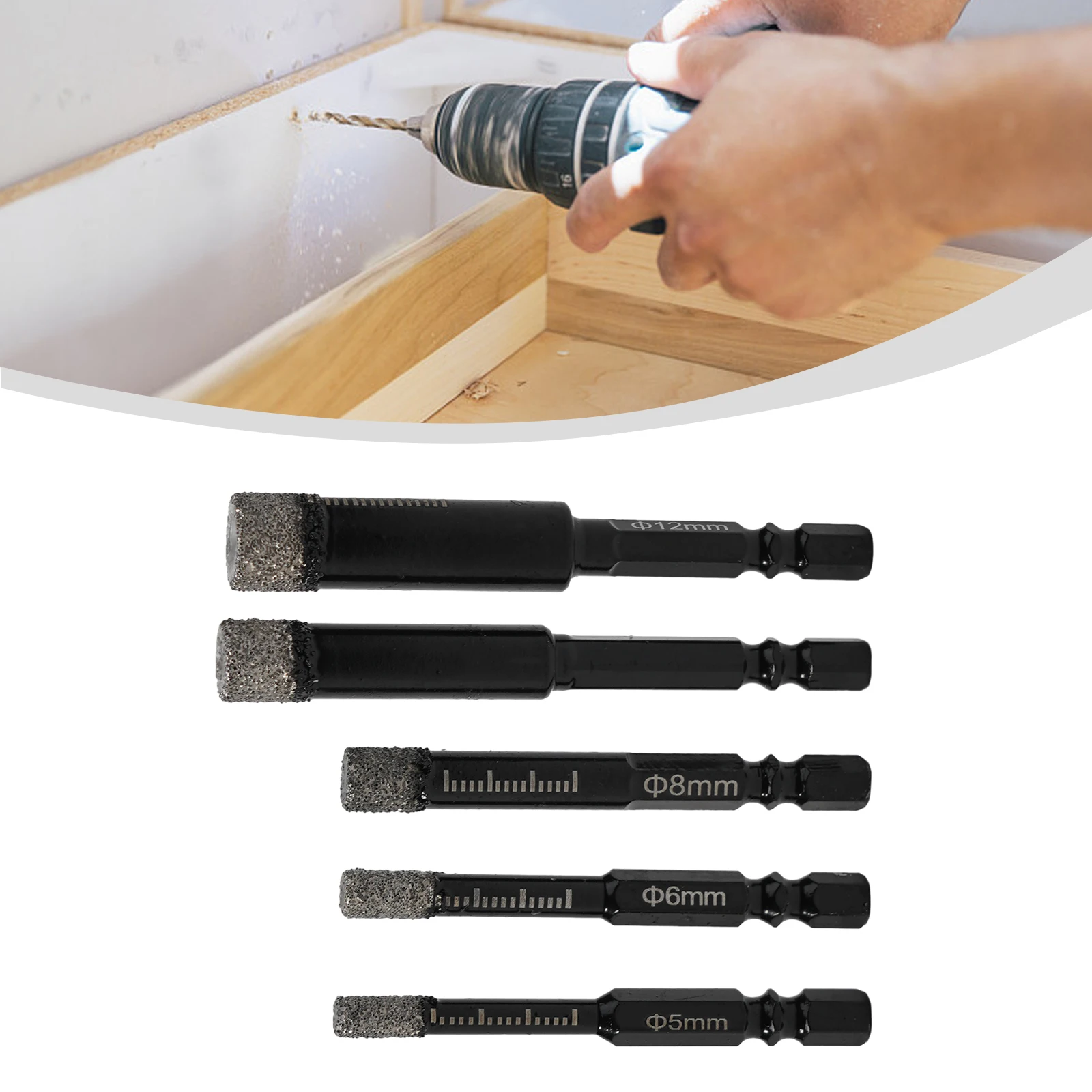 5pcs Vaccum Brazed Diamond Dry Drill Bits Hole Saw Cutter 5/6/8/10/12mm 6.35mm Hex Shank For Marble Ceramic Tile Stone Punching
5pcs Vaccum Brazed Diamond Dry Drill Bits Hole Saw Cutter 5/6/8/10/12mm 6.35mm Hex Shank For Marble Ceramic Tile Stone Punching