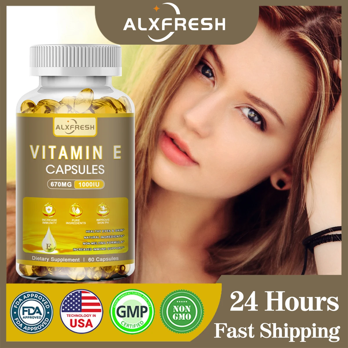 

Alxfresh, витамин Е, 670 мг (1000 МЕ), диетическая добавка, натуральная добавка без ГМО, ваген без глютена/молока