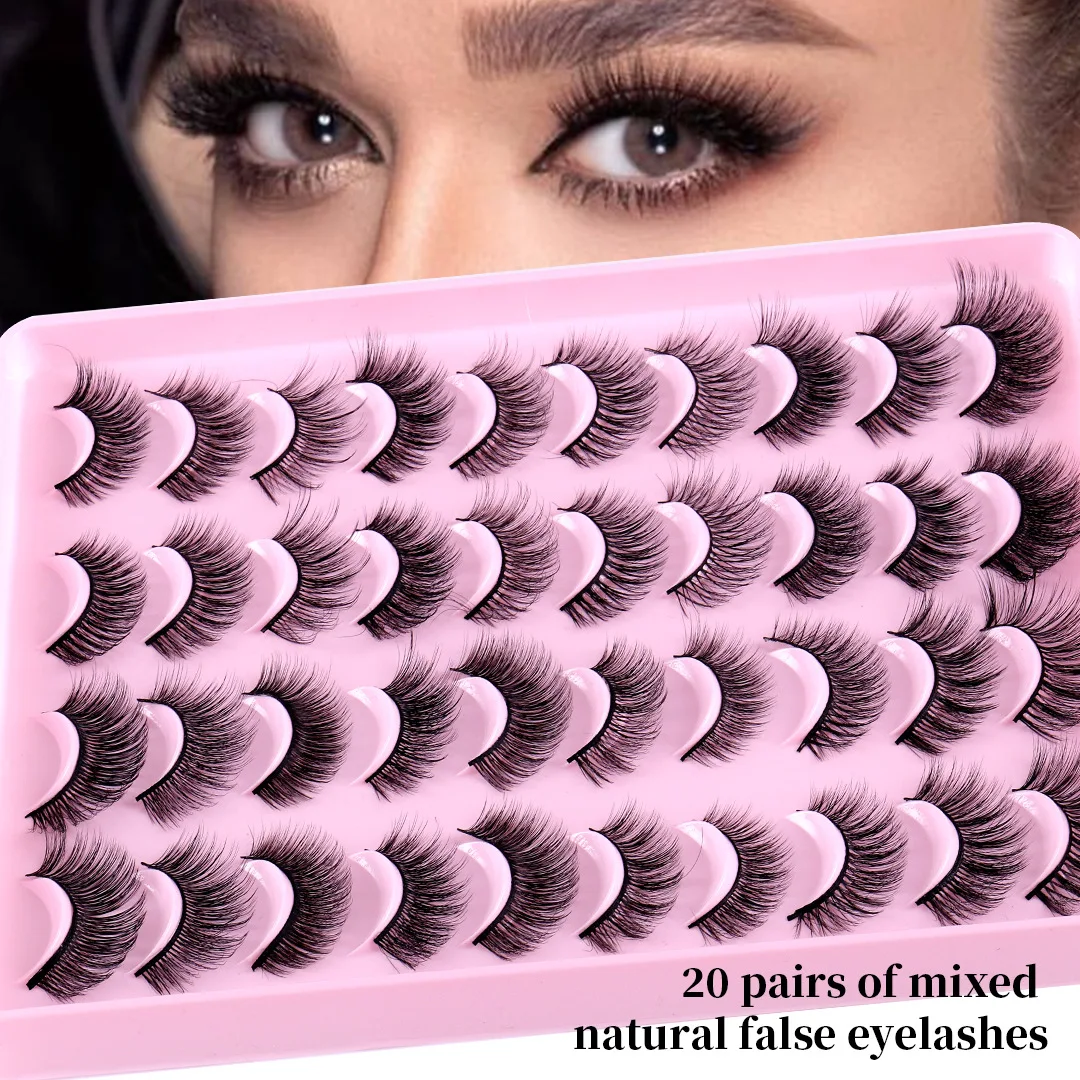 

20 Pairs of Mixed Natural Dense Curled False Eyelashes Simulated Synthetic Fiber Eyelashes Messy and Slender Eyelashes Makeup