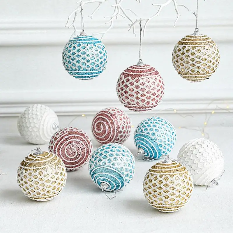 

8cm Glittering Christmas Snowflake Elk Printed Balls For Xmas Tree Hanging Pendant Foam Balls For Home New Year Navidad Gifts