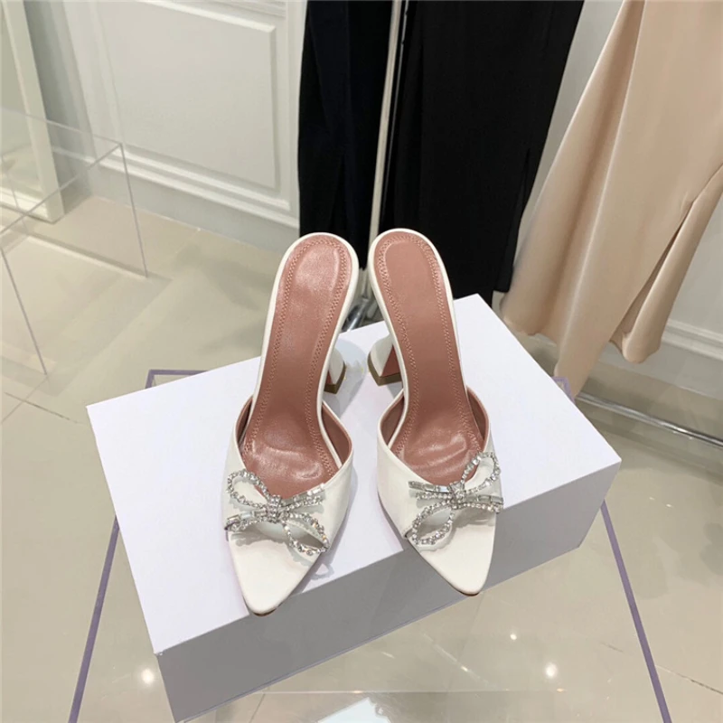 

2024 Women's Slippers Are Worn Outside The Pointed Fish Mouth Water Diamond Butterfly High Heels