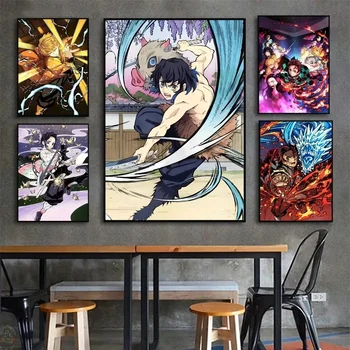 애니메이션 악마 슬레이어 클래식 페인팅 애니메이션 캐릭터 포스터 스티커, 아트 벽 벽화 장식, 게임 룸 장식 선물, 카와이 HD 상품 이미지