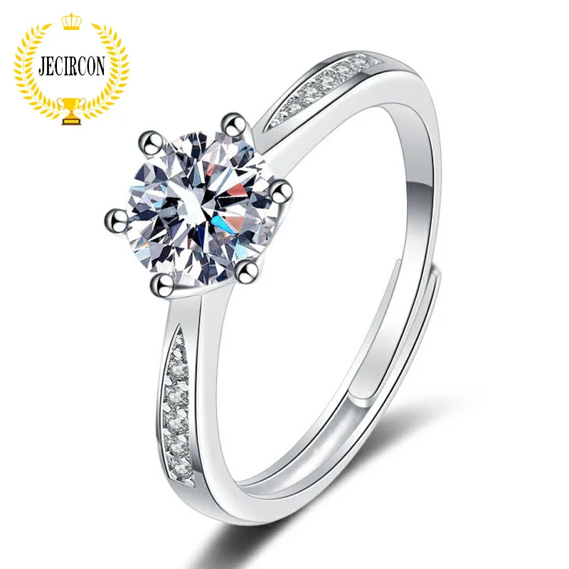 

JECIRCON Real Moissanite Ring 925 Sterling Silver Ring for Women Single Row 6-claw D Color 1 Carat Diamond Engagement Band Gift