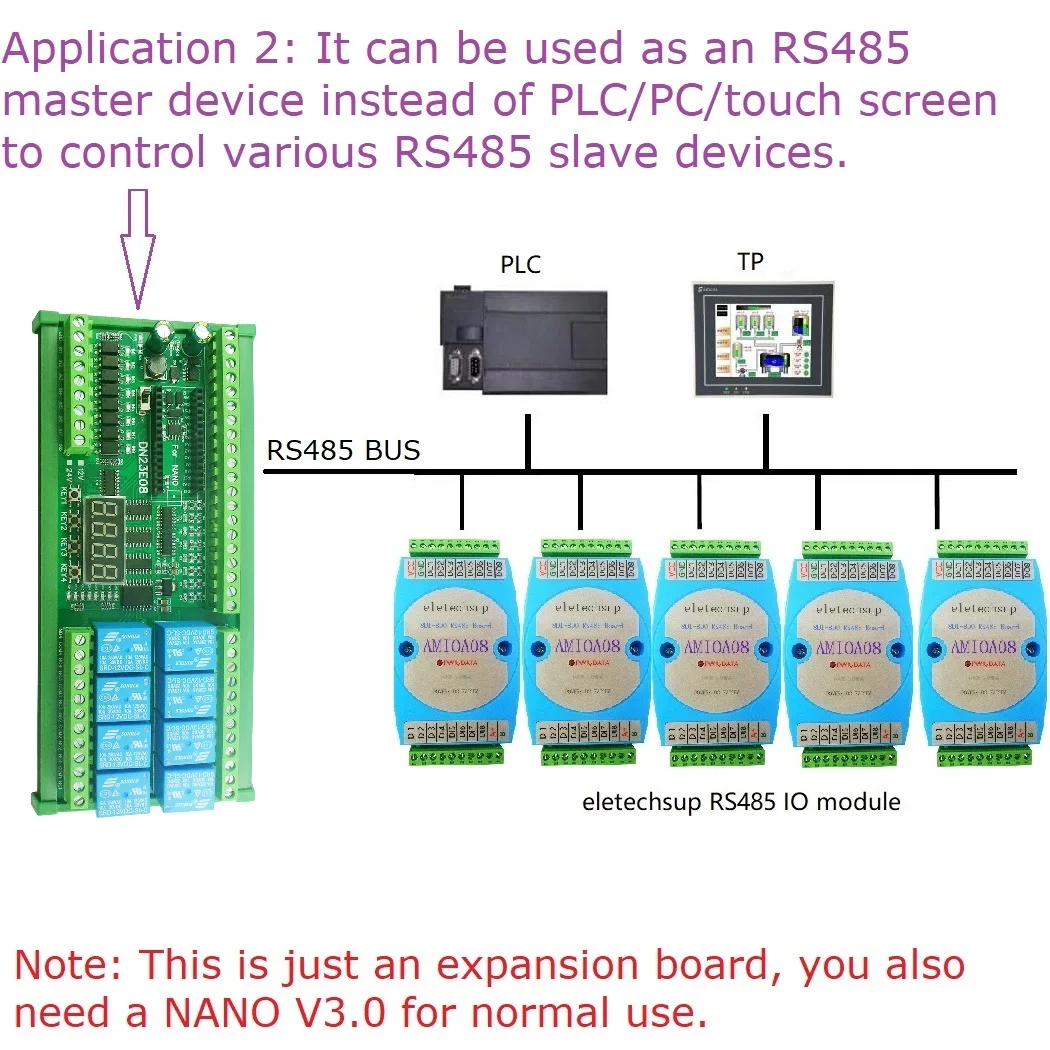 

ADC Button Digital DC 12V 24V 8DI-8AI Digital Analog Tube RS485 Relay PLC Expanding Board for ARDUINO NANO V3.0