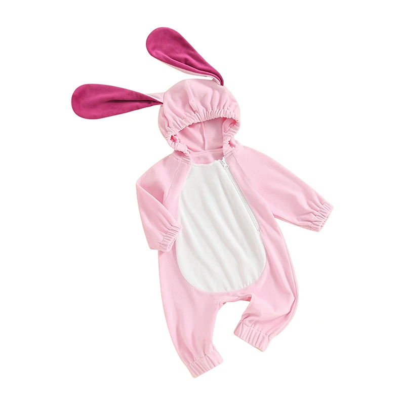 

Toddler Baby Girl Easter Bunny Costume Long Sleeve Zipper Rabbit Ears Hooded Romper Jumpsuit