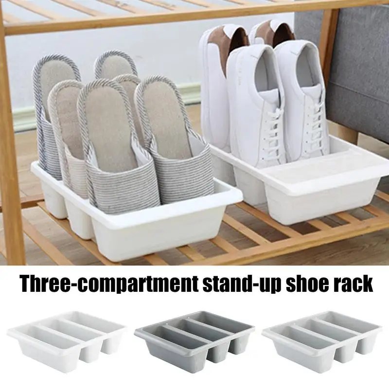 

3-Compartment Slippers Rack Storage Box Adjustable Shoe Organizer Storasge Footwear Holder Slot Space Saving Shoes Storage Rack