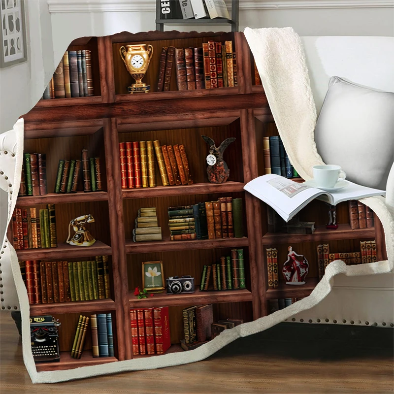 

3D Library Books Printed Blankets For Beds Sofa Fleece Home Bedspread Sherpa Quilt Nap Cover Couch Soft Warm Plush Throw Blanket