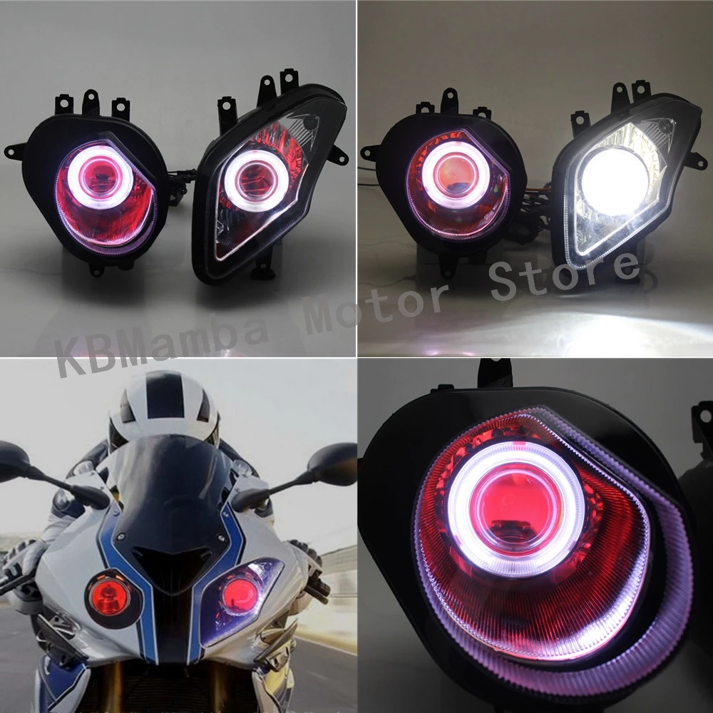 

Motorcycle Custom White Angel Red Demon Eyes LED Front Headlamp Modified Head Lamps Headlight Assembly For BMW S1000RR 2009-2014