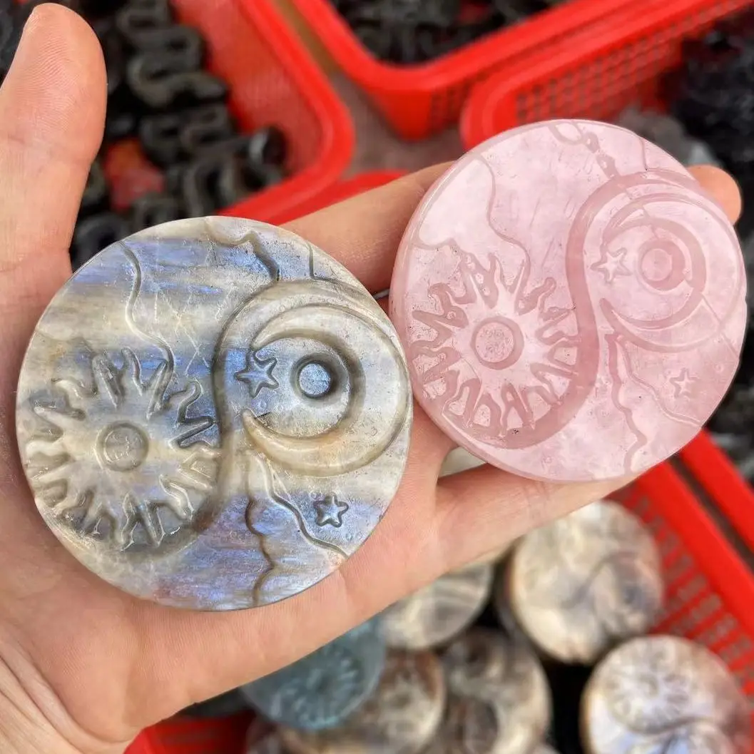 Natural Rose Crystal Sculpts, The Symbiosis of Sun and Mmoon, Grey Moonlight Gemstone, Reiki Healing Stone 
Natural Rose Crystal Sculpts, The Symbiosis of Sun and Mmoon, Grey Moonlight Gemstone, Reiki Healing Stone