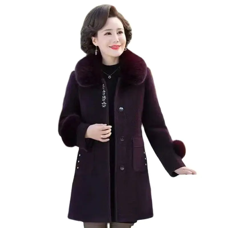 

Middle-aged And Elderly Mothers Wear Mink Velvet Winter Warm Coat 2023 New Womens Long Loose Fashion Temperament Woolen CoatTide
