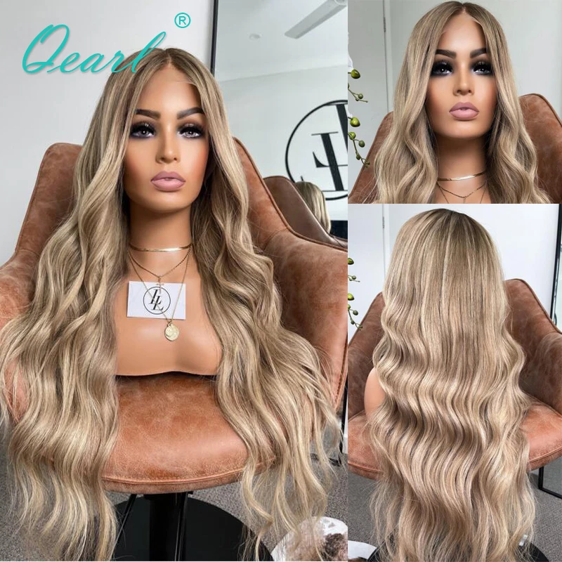 

Glueless 13x6 Lace Frontal Wigs Caramel Golden Ash Blonde Highlights Full Lace Wig Loose Wave Virgin Hair 180% Thick Cheap Qearl