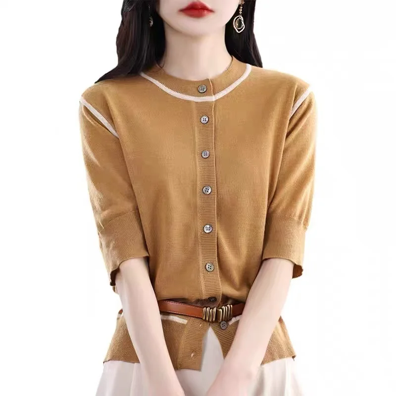 Korean Fashion Belt T Shirt Button Women Cardigan Knitted Tshirt Thin Summer Tops Casual Tee Shirt Femme T Shirts Womens Clothes
Korean Fashion Belt T Shirt Button Women Cardigan Knitted Tshirt Thin Summer Tops Casual Tee Shirt Femme T Shirts Womens Clothes
