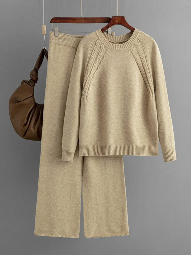 Two Piece Sets Womens Outifits Autumn Winter Women's Korean Sweater Sets Knitted Solid Sweater Pullover Loose Wide Leg Pant Sets 
Two Piece Sets Womens Outifits Autumn Winter Women's Korean Sweater Sets Knitted Solid Sweater Pullover Loose Wide Leg Pant Sets