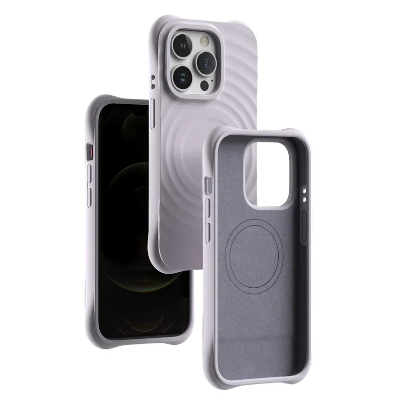 

Magnetic Water Ripple Pattern Liquid Silicone Phone Cover for IPhone 15 14 13 12 Pro Max Plus Case with Microfiber Lining