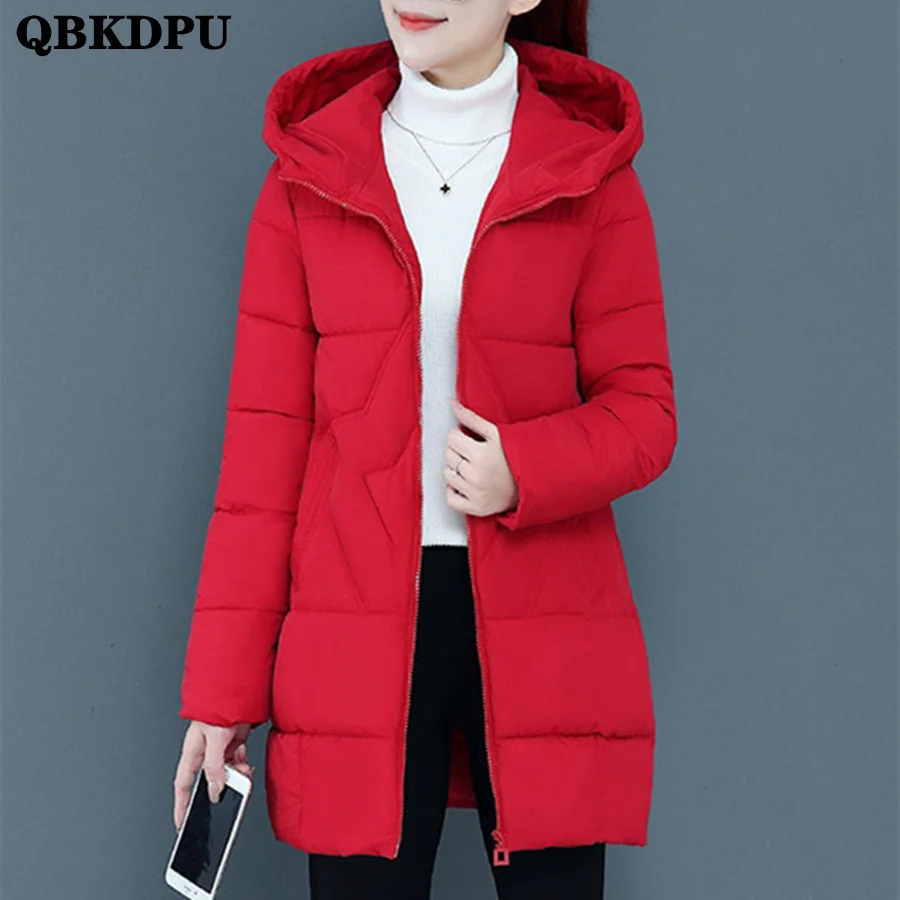 

Mid-length Cotton Padded Hooded Loose Women Coat Winter Warm Overcoat Thick Sobretudo Oversized 4XL Outwear Top Red Casual Parka