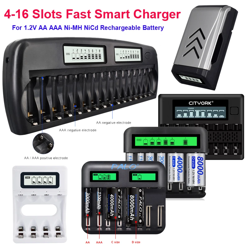 

4-16 Slots Fast Smart Charger LCD Display Intelligent Battery Charger For 1.2V AA AAA NiCd NiMh Rechargeable Batteries Charger