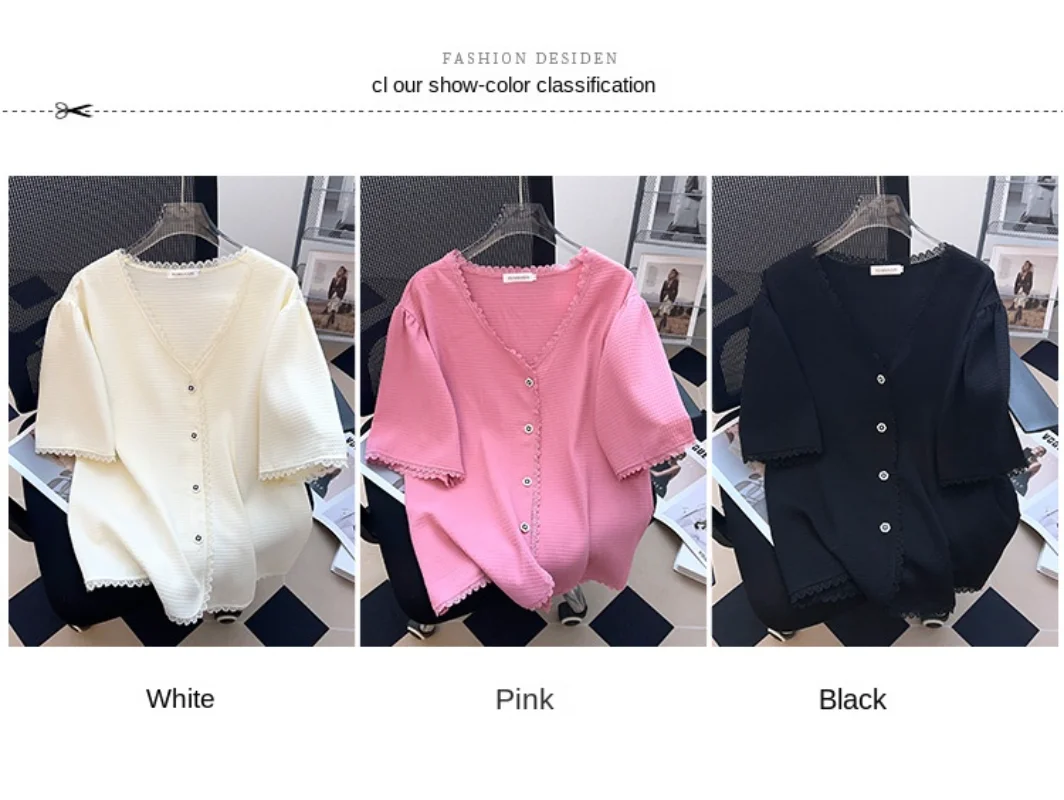 Plus size women's summer clothes, small fragrant wind top, fat sister looks thin, short-sleeved T-shirt cardigan
Plus size women's summer clothes, small fragrant wind top, fat sister looks thin, short-sleeved T-shirt cardigan