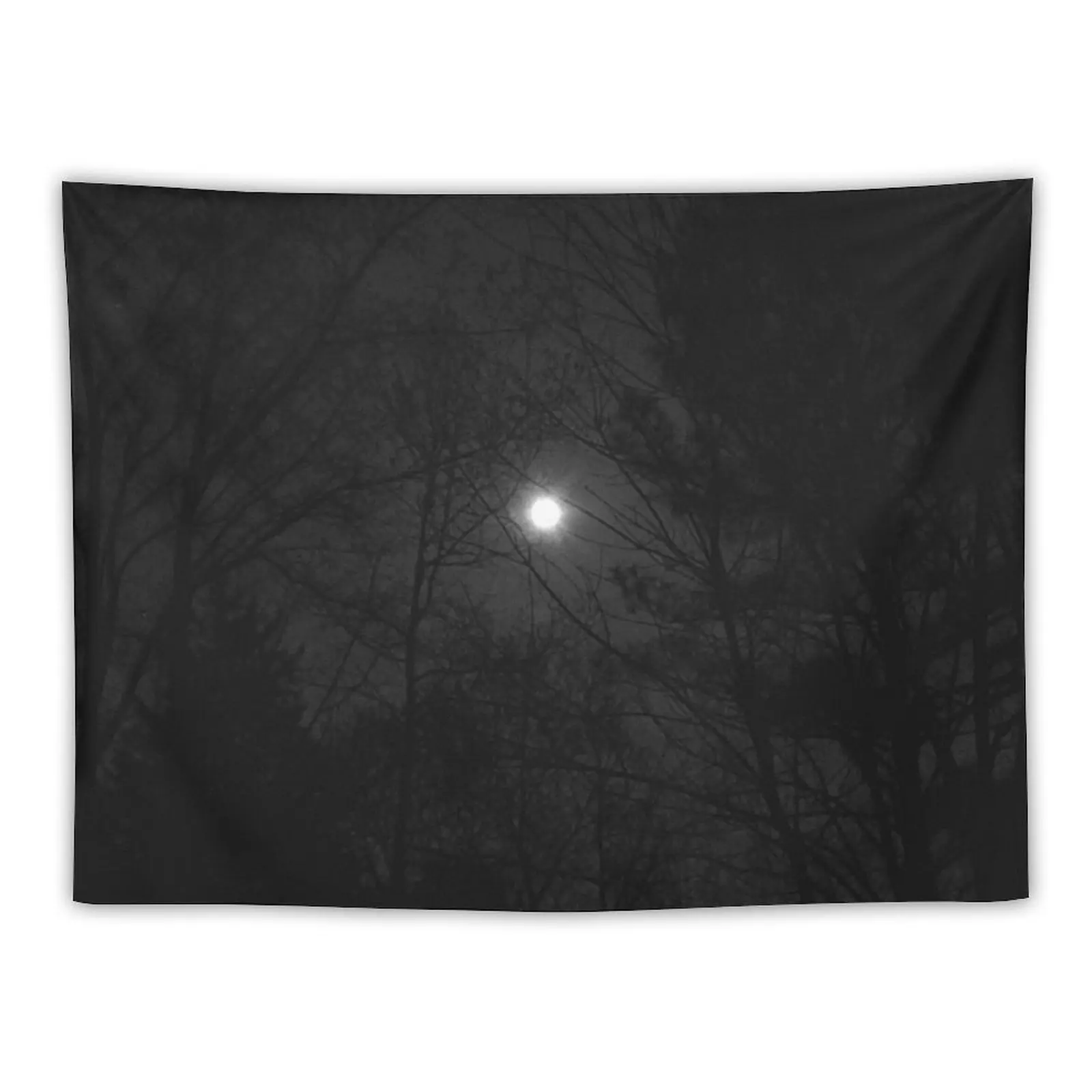 

full moon through trees, black and white Tapestry Things To Decorate The Room Decoration Aesthetic Decoration Bedroom