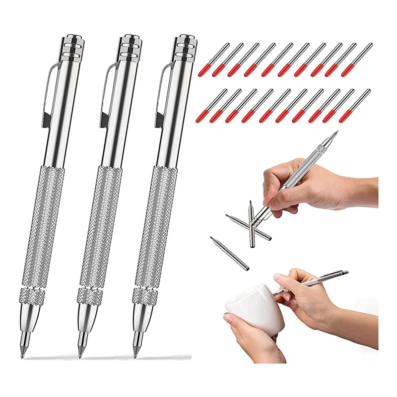 3Pack Metal Tungsten Carbide Scriber Scribe Tool With Magnet, With 20 Replacement Marking Tip For Glass/Ceramics/Hardened Steel
3Pack Metal Tungsten Carbide Scriber Scribe Tool With Magnet, With 20 Replacement Marking Tip For Glass/Ceramics/Hardened Steel