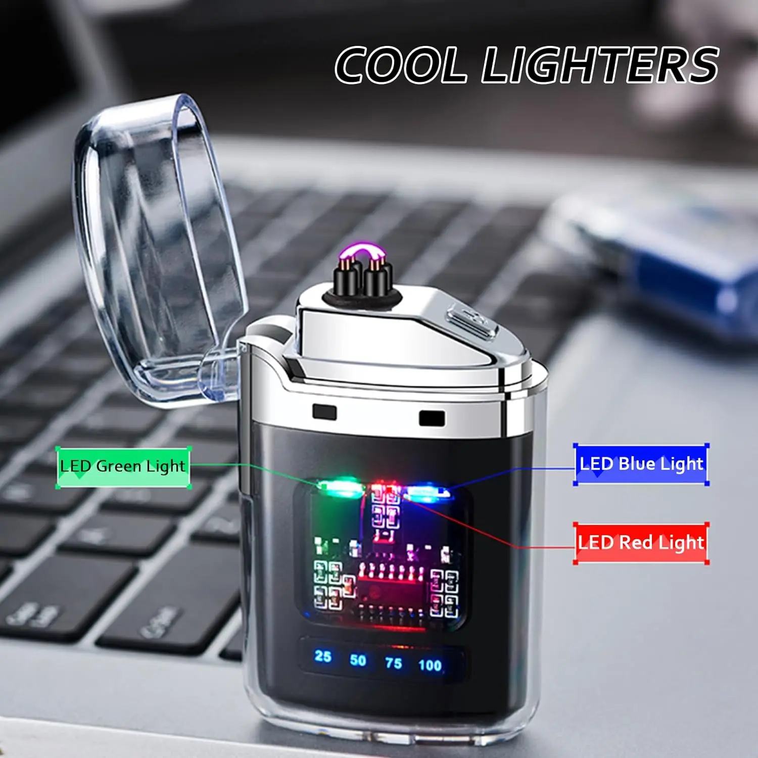 

Smart Electronic Lighter Type C Rechargeable Cycle Charging Dual Arc Ignition Windproof Flameless Plasma with Power Indicator