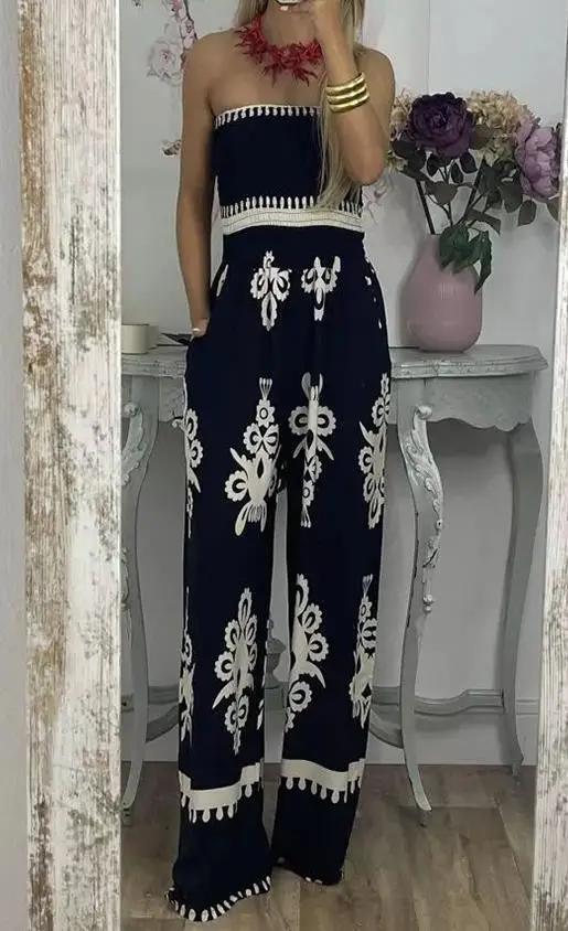 Summer 2023 Sexy Wrapped Chest Jumpsuit for Woman Fashion Printed Jumpsuit High Waisted Casual Female Long Pants Streetwear 
Summer 2023 Sexy Wrapped Chest Jumpsuit for Woman Fashion Printed Jumpsuit High Waisted Casual Female Long Pants Streetwear