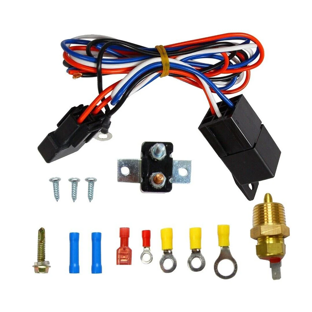 

175-185° 40A 12V Electric Fan Temperature Switch Set Electric Engine Fan Thermostat Temperature Relay Switch Sensor Kit Set Part