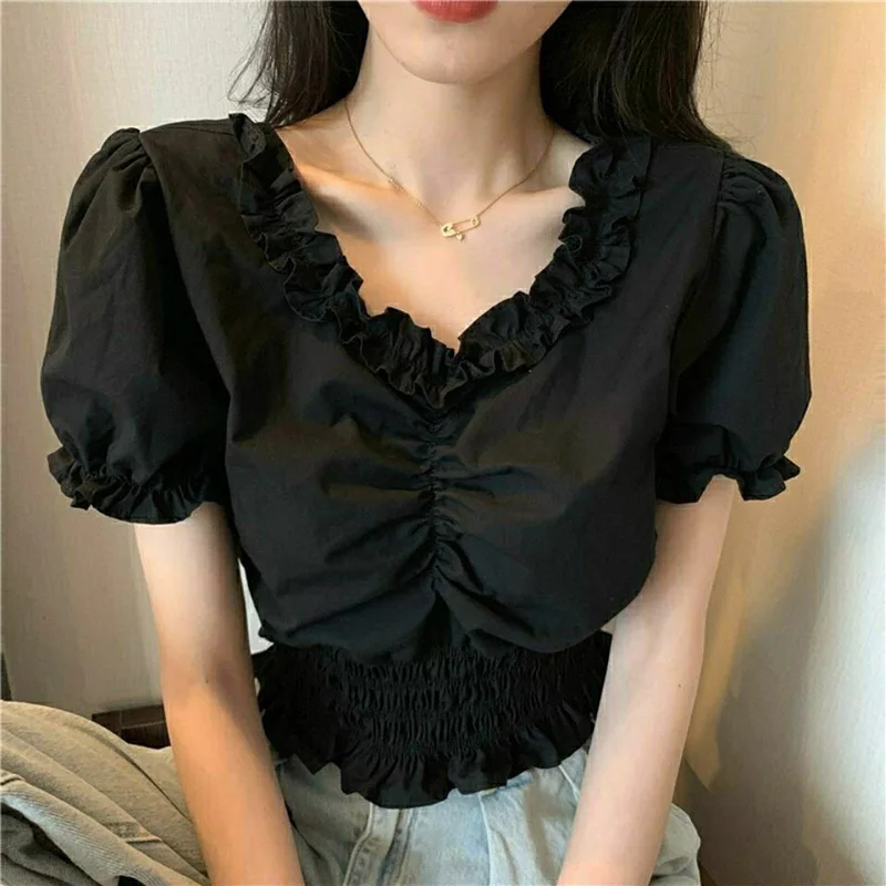 Newest Edible Tree Fungus Girdle Shirts for Women Summer Casual Short Sleeve White Korean Crop Tops Kawaii Black Fold Blouses
Newest Edible Tree Fungus Girdle Shirts for Women Summer Casual Short Sleeve White Korean Crop Tops Kawaii Black Fold Blouses