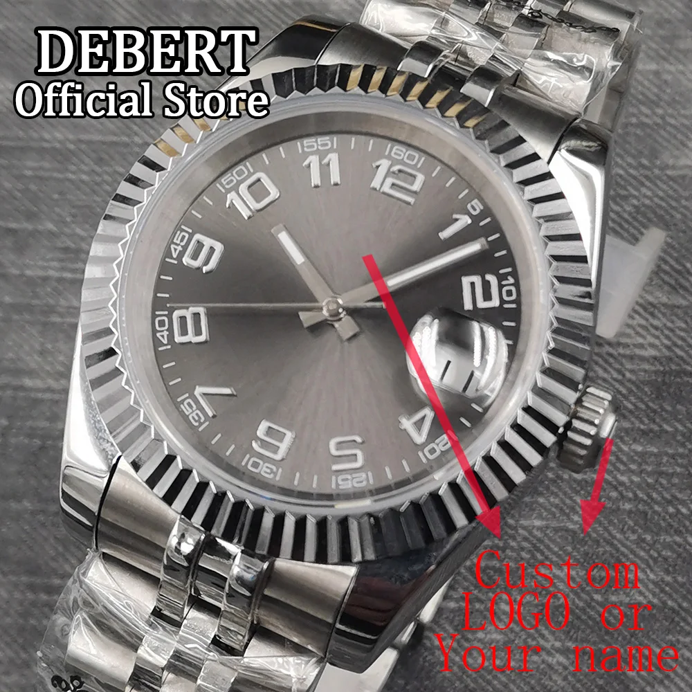 

DEBERT Watch for Mens Black Sterile Custom Dial Logo Watch Sapphire Crystal Date Magnifier NH35 Automatic Mechanical Man's Watch