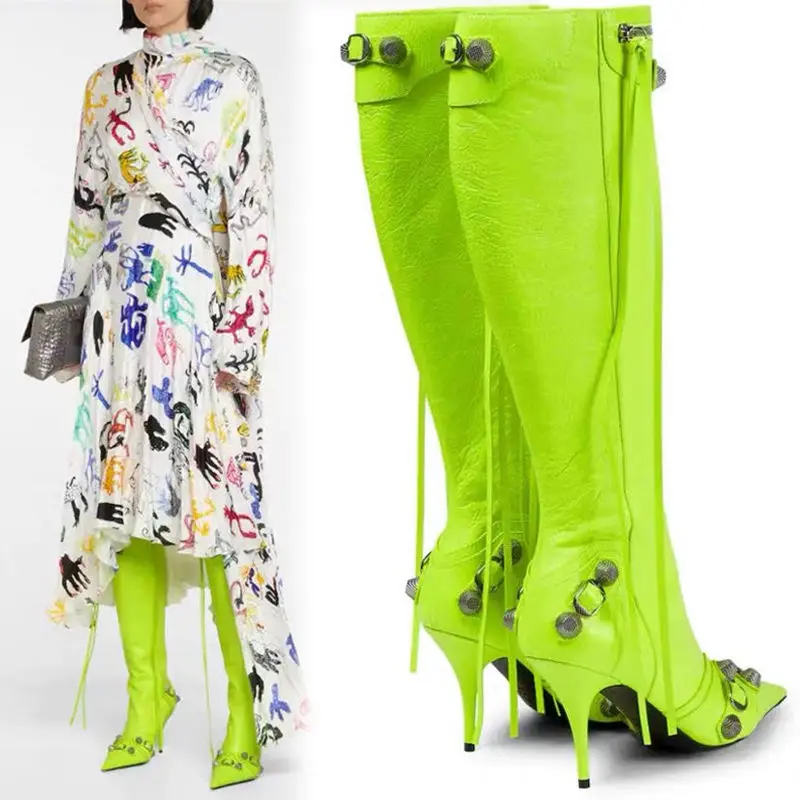 New Pointed Toe Knee-High Boots Women High Heels Women Metal Rivets Motorcycle Boots Women Belt Buckle Fringe Botines Mujer
New Pointed Toe Knee-High Boots Women High Heels Women Metal Rivets Motorcycle Boots Women Belt Buckle Fringe Botines Mujer