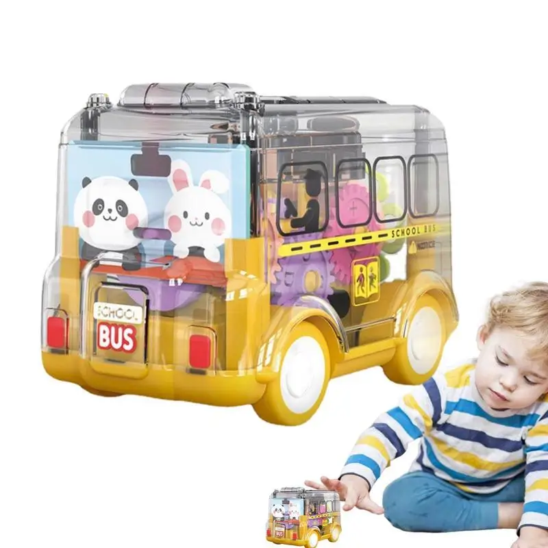 

Inertia Toy Car Friction Powered Light Up Interactive Gear School Bus Toy Cartoon Educational Toy With No Battery Colorful