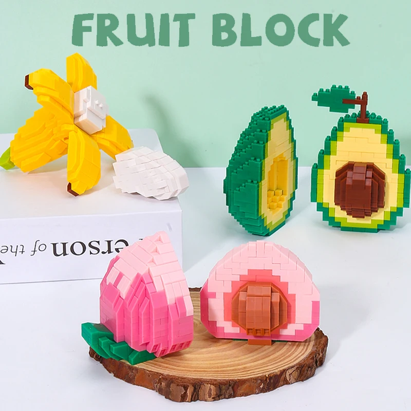 

Creative Fruits Series Model Avocado Apple Lemon Orange Peach Banana Building Blocks DIY 3D Bricks Toys Gifts For Children Kids