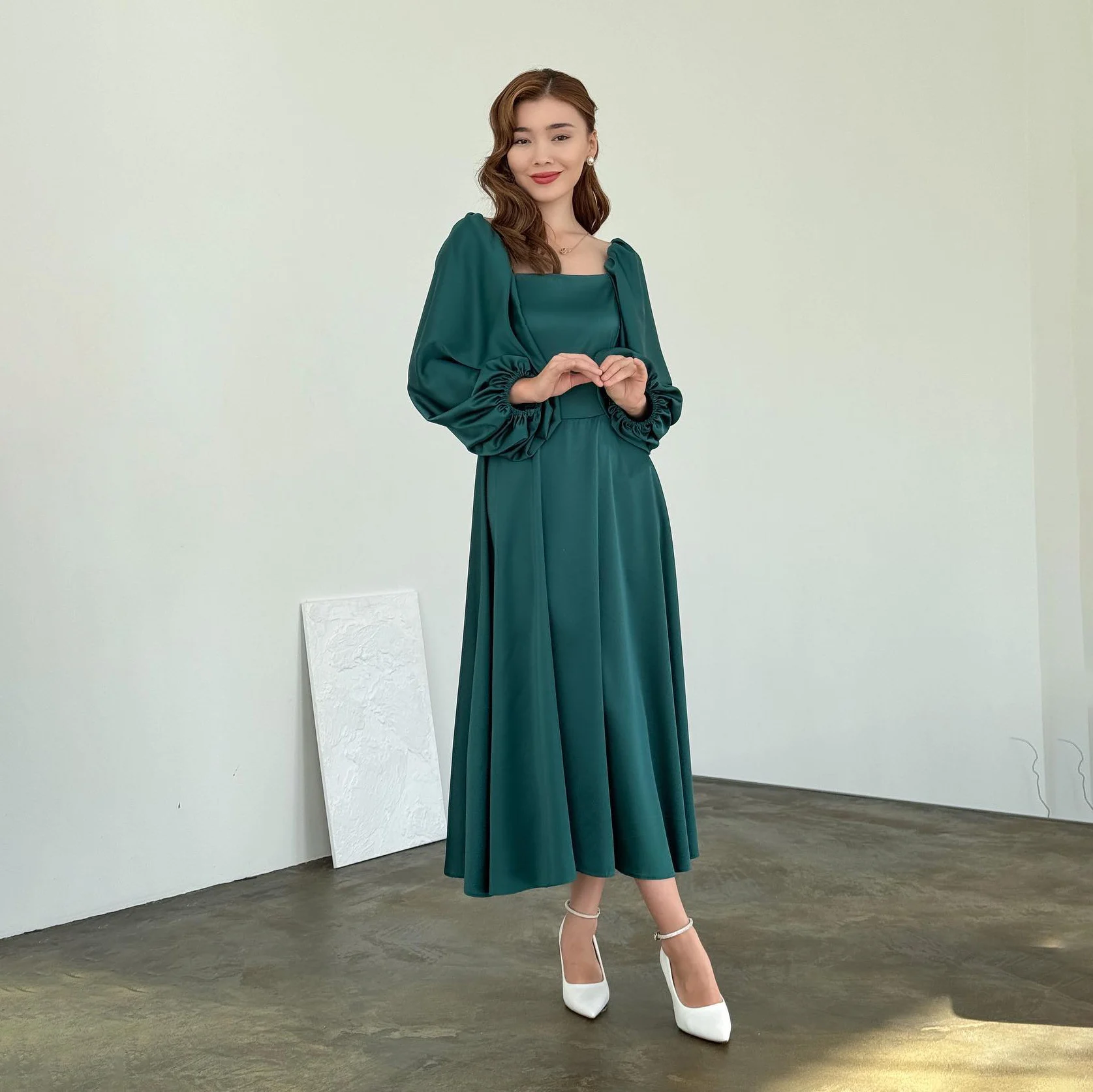 

GIOIO Square Collar Luxury Garden Evening Dresses Simple Long Sleeves Formal Birthday Ankle Length Elegant Prom Gown Party Women