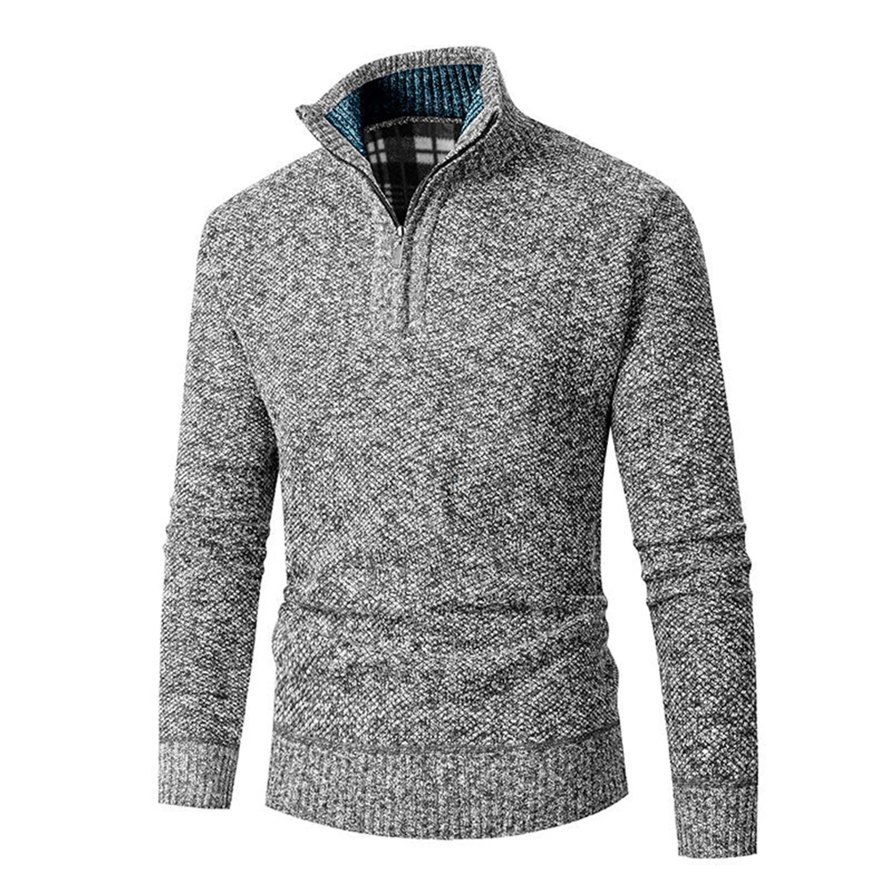 

Casual and Comfortable Men's Funnel Neck Knitted Pullover Sweater with 14 Zip Dark Gray/Coffee/Red/Blue/Light Gray