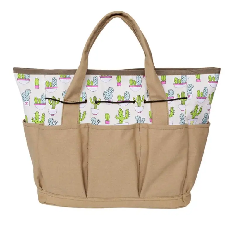

Садовая сумка для инструментов, Холщовый садовый мешок с карманами и рисунком кактуса, портативный органайзер для хранения инструментов, тоут для хранения
