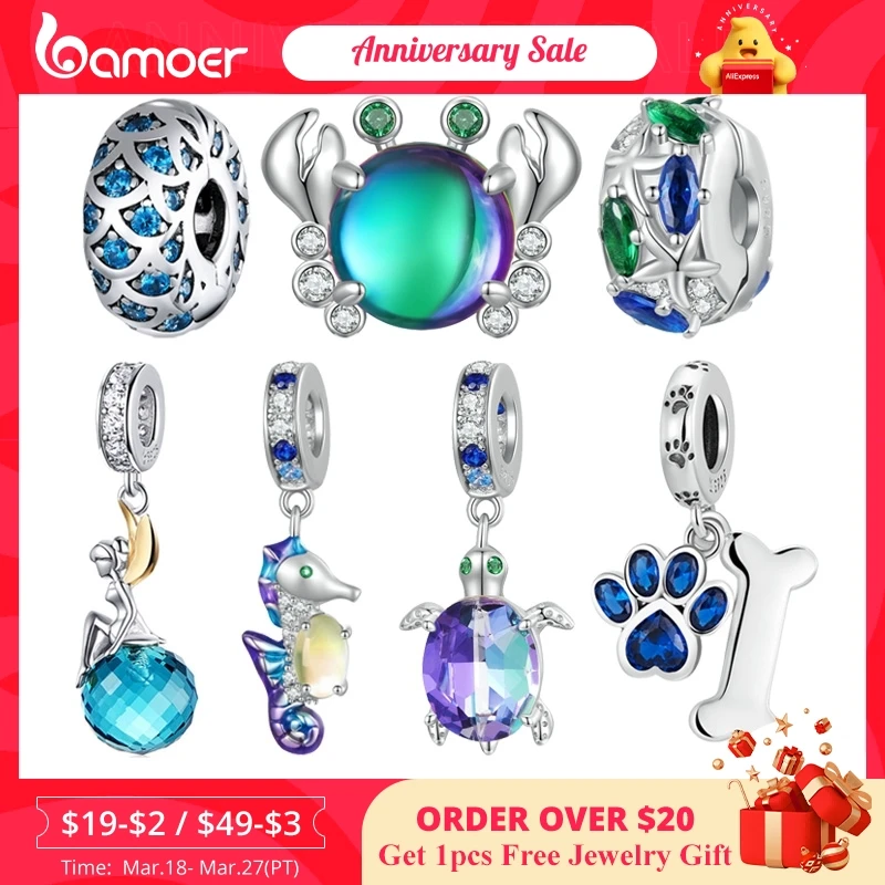 Bamoer 925 Sterling Silver Dreamy Oecan Series Dazzling Crab Beads Seahorse Pendant Charms for Women Bracelet and Necklace DIY
Bamoer 925 Sterling Silver Dreamy Oecan Series Dazzling Crab Beads Seahorse Pendant Charms for Women Bracelet and Necklace DIY