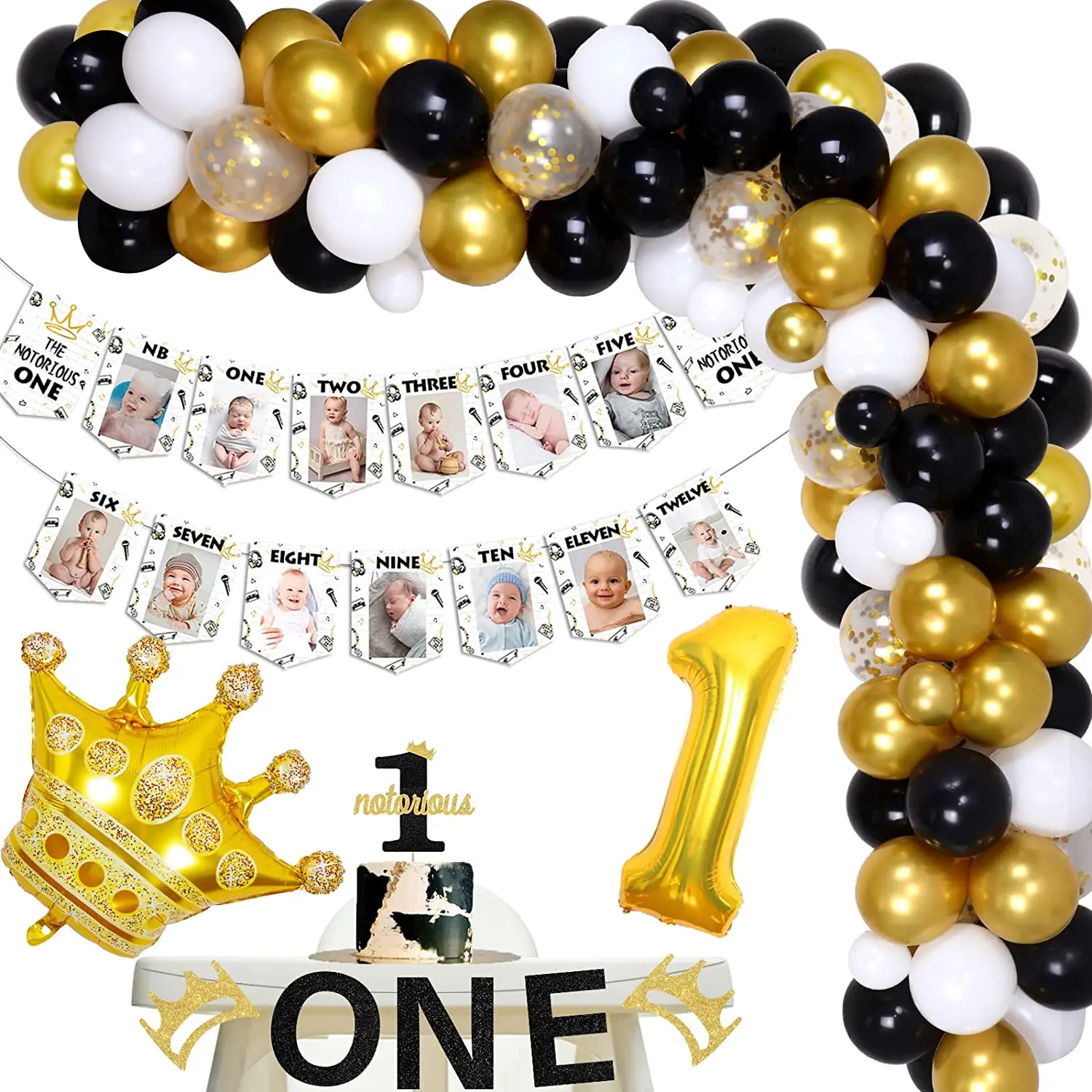 Funmemoir Hip Hop First Birthday Decorations Notorious One Cake Topper Photo Banner Black Gold Balloons for Big One 1st Birthday
Funmemoir Hip Hop First Birthday Decorations Notorious One Cake Topper Photo Banner Black Gold Balloons for Big One 1st Birthday