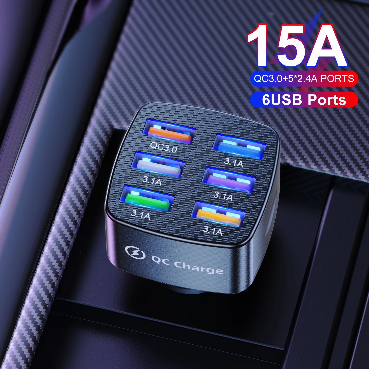 6 Port 15A Output Current PC Fire Retardant Material USB Car Charger Adapter QC3.0 Fast Charge Port Charging Car Accessories
6 Port 15A Output Current PC Fire Retardant Material USB Car Charger Adapter QC3.0 Fast Charge Port Charging Car Accessories