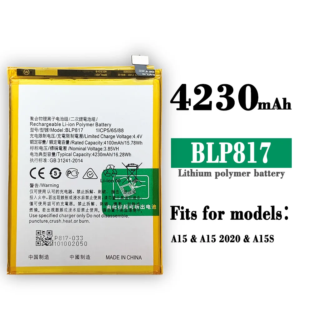High Quality Replacement Battery For OPPO A15 A15s Phone Battery BLP817 New Mobile Phone 4230mAh Built-in Battery
High Quality Replacement Battery For OPPO A15 A15s Phone Battery BLP817 New Mobile Phone 4230mAh Built-in Battery