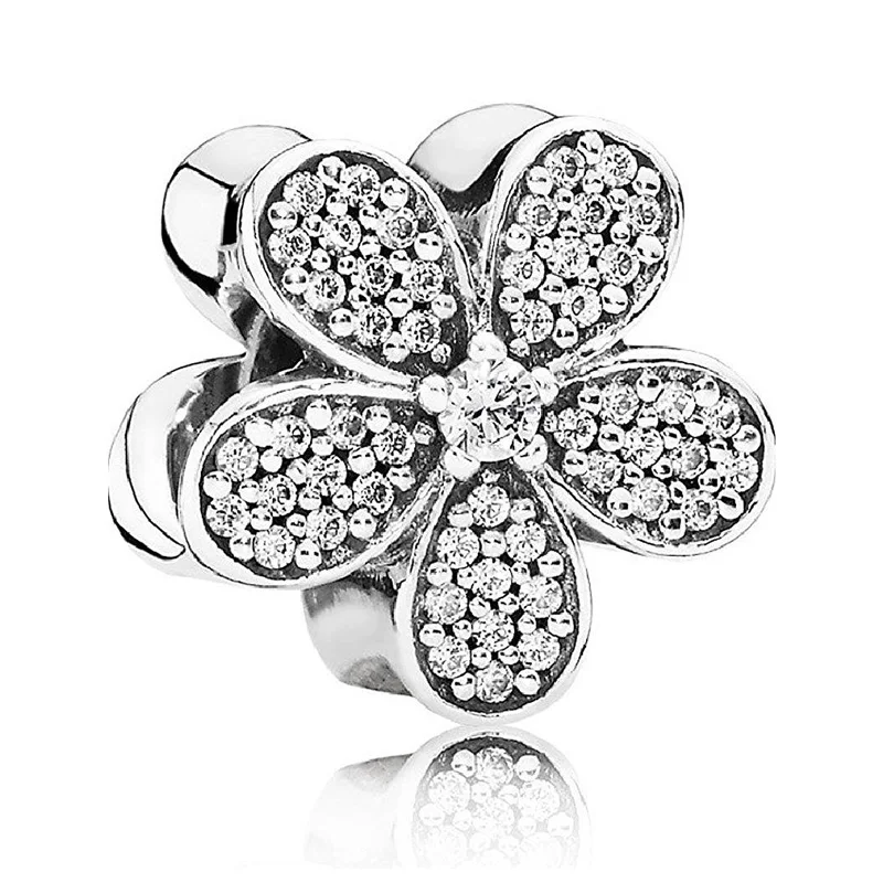 

Original Moments Cute Daisy Flower With Full Crystal Beads Charm Fit Pandora Women 925 Sterling Silver Bracelet Bangle Jewelry