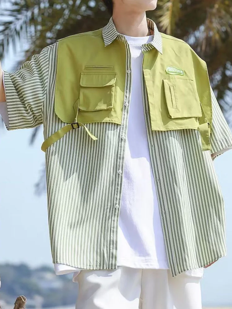 Женская рубашка с имитацией двух частей, в полоску, в стиле пэчворк, модный свободный однобортный Топ, Новинка лета 2023
Женская рубашка с имитацией двух частей, в полоску, в стиле пэчворк, модный свободный однобортный Топ, Новинка лета 2023