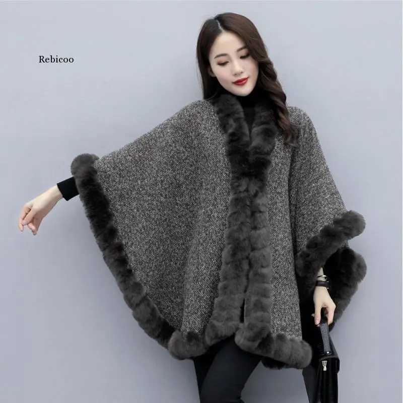 

Autumn New Faux Fur Women Shawl Scarf Cloak Solid Fur Collar Fringe Sleeveless Loose Cardigan Poncho Winter Ladies Blanket Coats