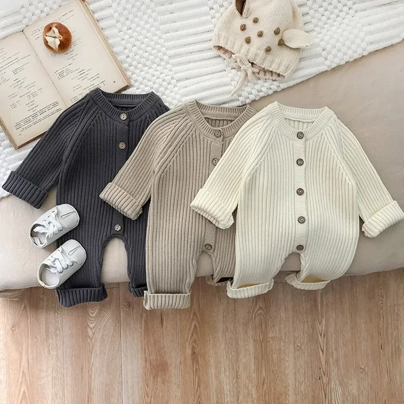 

MiniAinis Autumn Winter Baby Knitted Romper Girls Long Sleeve Acrylic Fibers Bodysuit Boys Thickened O-neck Jumpsuit Clothes