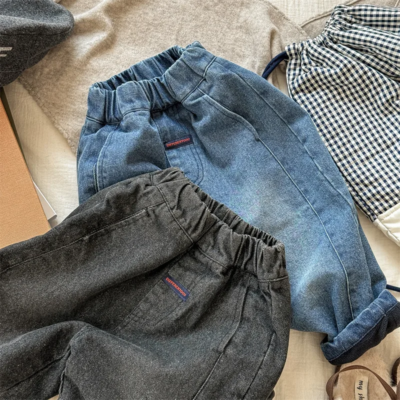 2025 Winter New Children Plus Velvet Thick Jeans Letter Print Girls Trousers Baby Boy Fleece Denim Pants Kids Warm Pants 34 Sc5d6ae52ec2745aa99d66cdb68ef607dO