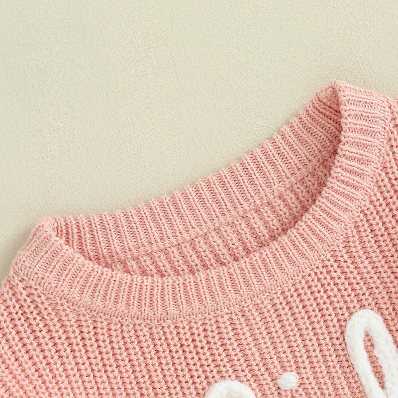 

Вязаный свитер для маленьких девочек, пуловер с вышитыми буквами, вязаная одежда, подходящий наряд для старшей сестры, осенне-зимняя одежда